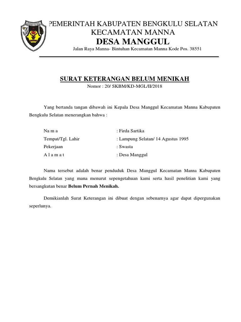 Detail Surat Keterangan Belum Menikah Dari Kelurahan Nomer 19