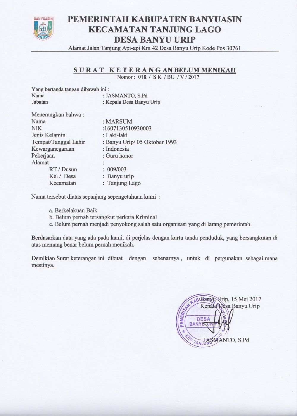 Detail Surat Keterangan Belum Pernah Menikah Nomer 6