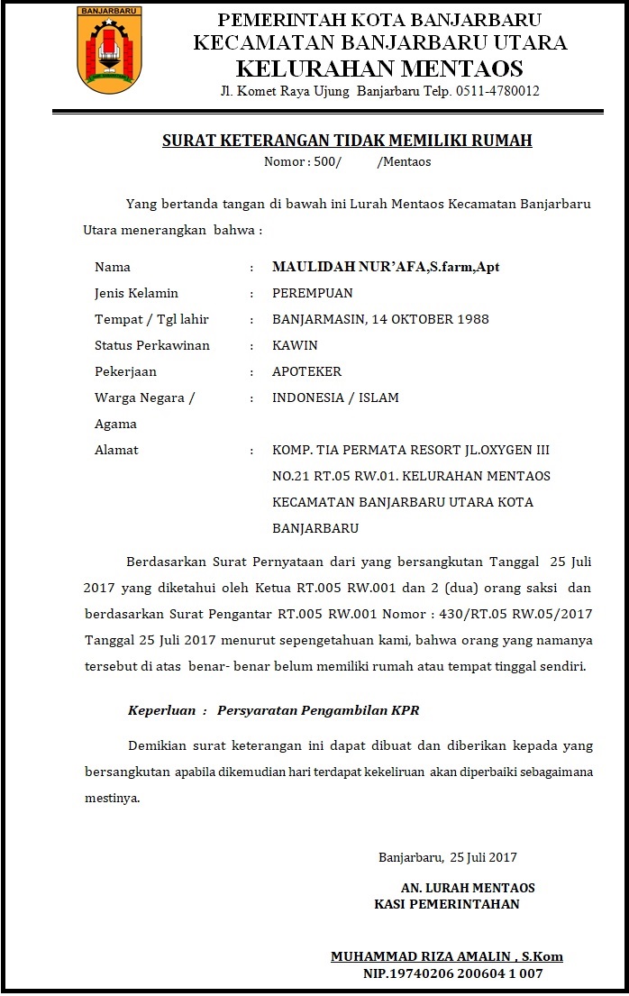 Surat Keterangan Belum Punya Rumah - KibrisPDR