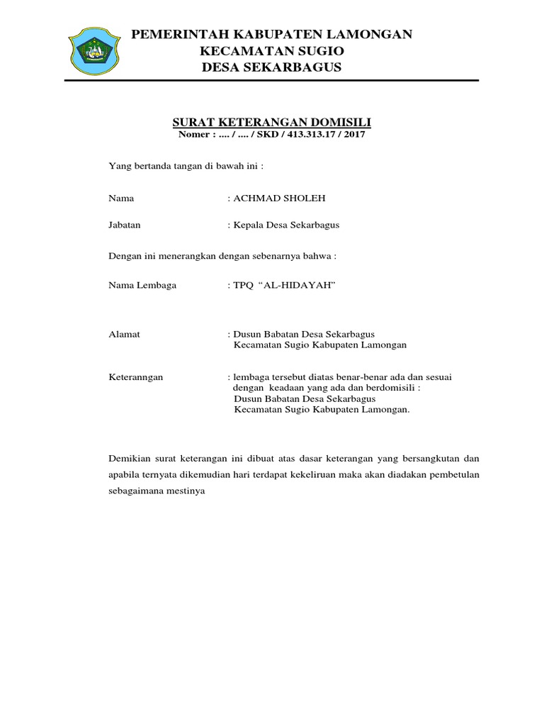 Detail Surat Keterangan Berdomisili Nomer 19