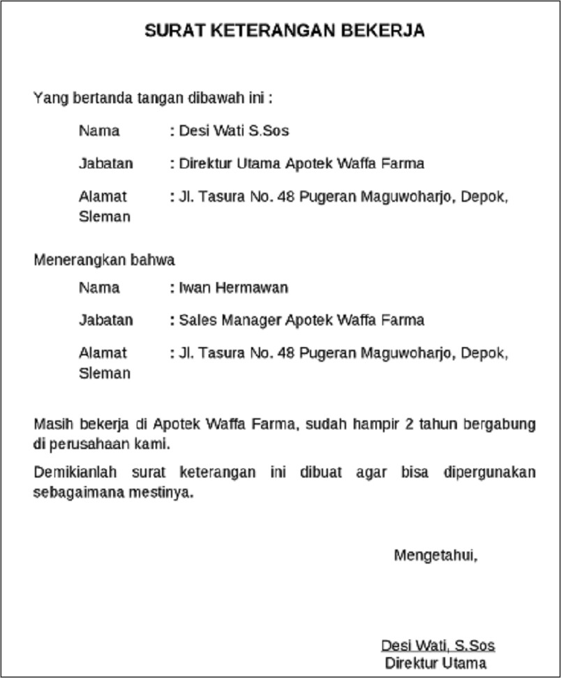 Detail Surat Keterangan Berhenti Bekerja Nomer 22