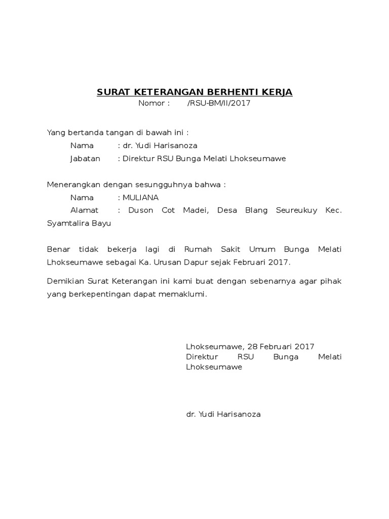 Detail Surat Keterangan Berhenti Kerja Nomer 4