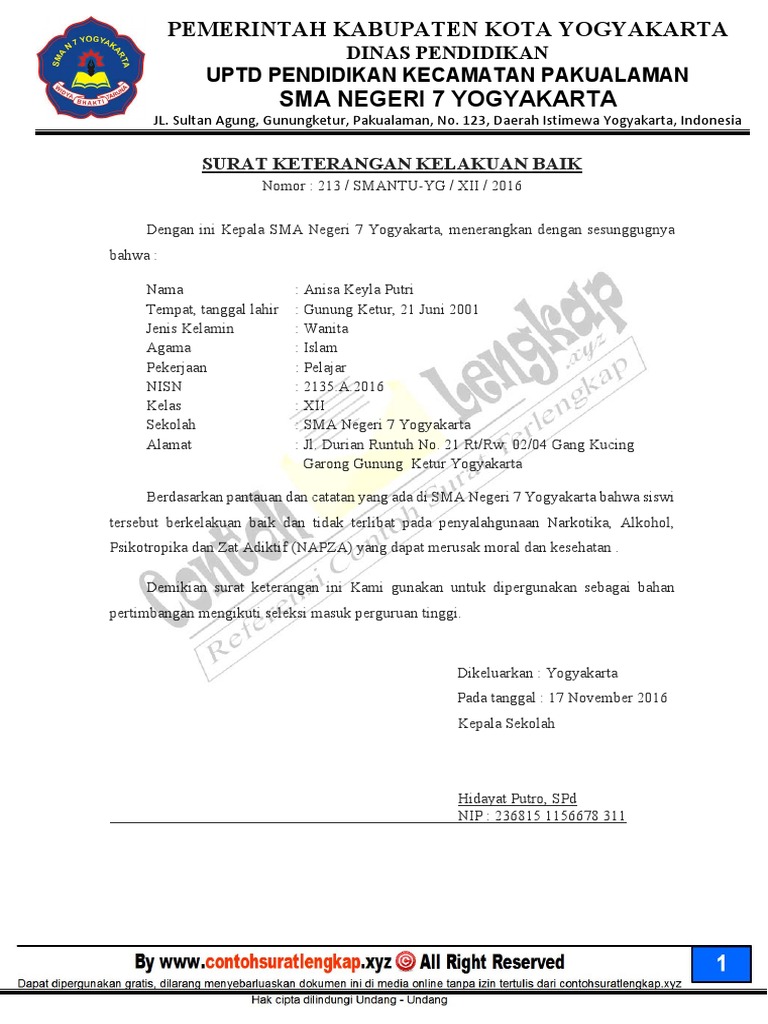 Detail Surat Keterangan Berkelakuan Baik Nomer 3