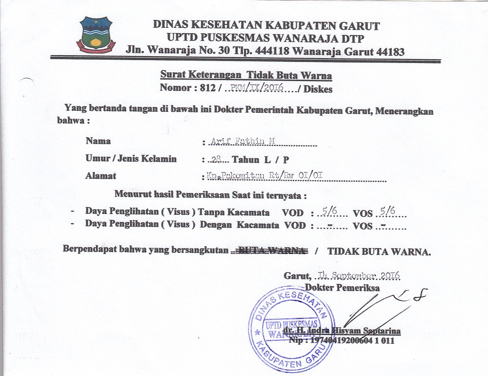 Detail Surat Keterangan Buta Warna Nomer 21