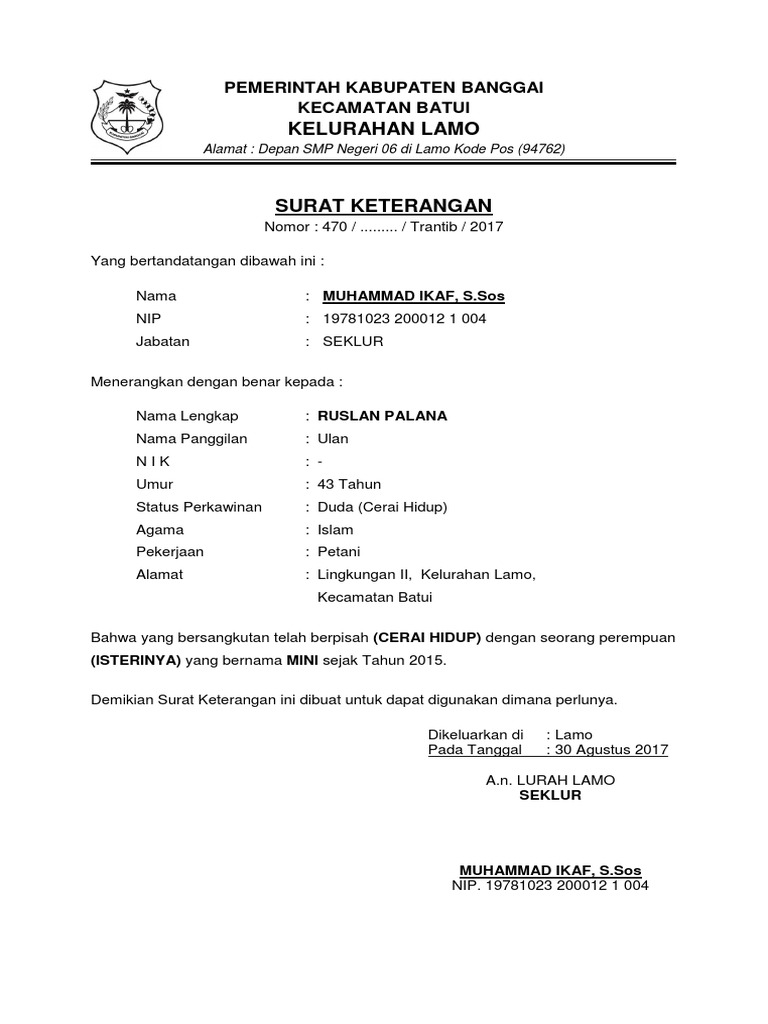 Detail Surat Keterangan Cerai Nomer 15