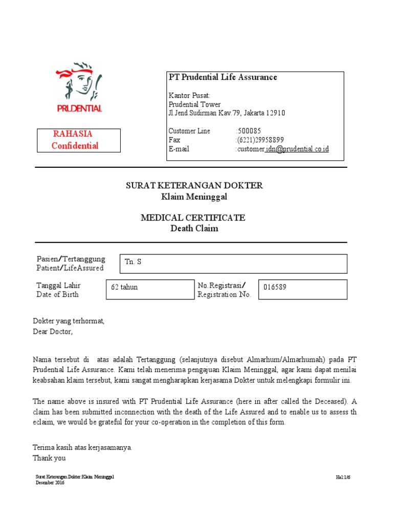 Detail Surat Keterangan Dokter Prudential Terbaru Nomer 15