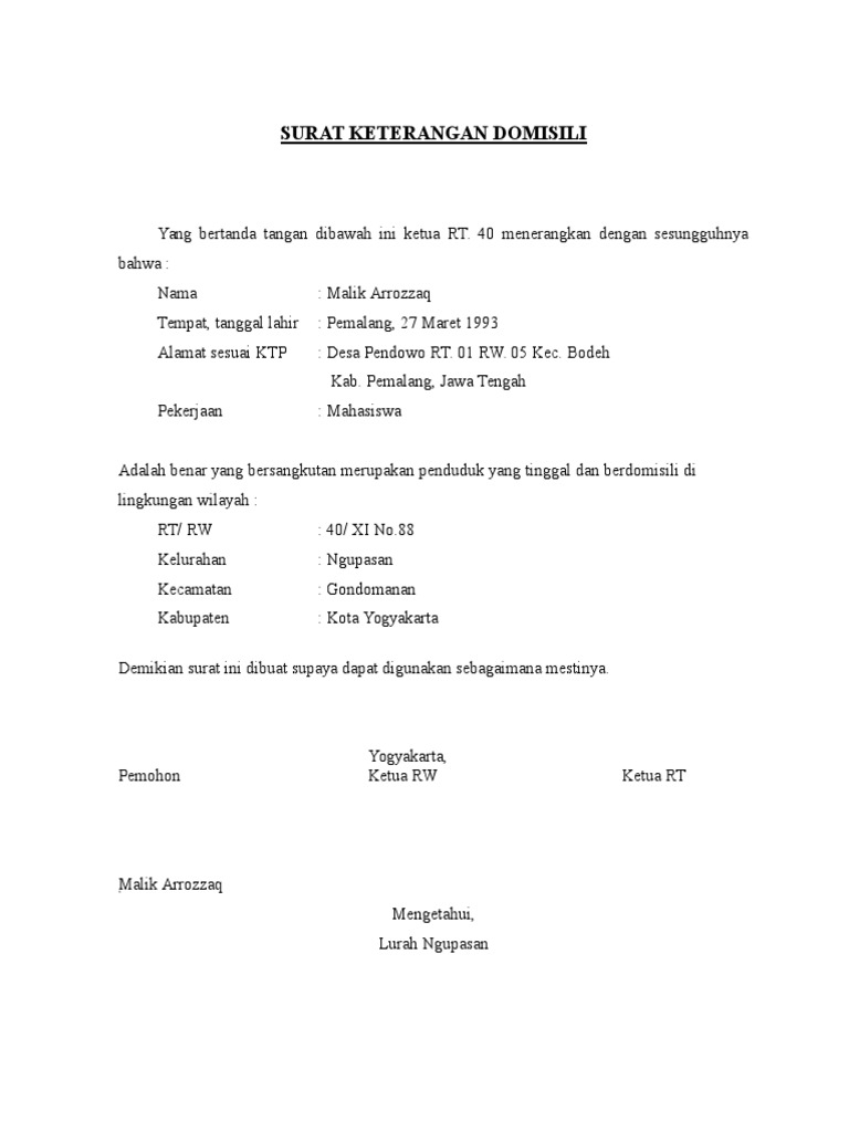 Detail Surat Keterangan Domisili Nomer 40