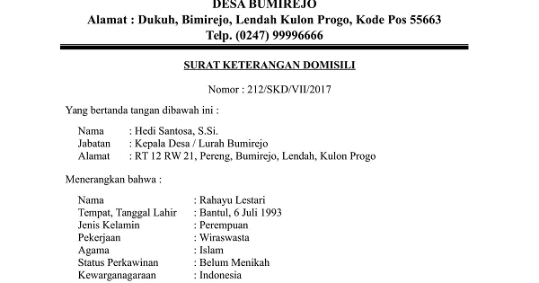 Detail Surat Keterangan Domisili Desa Nomer 46