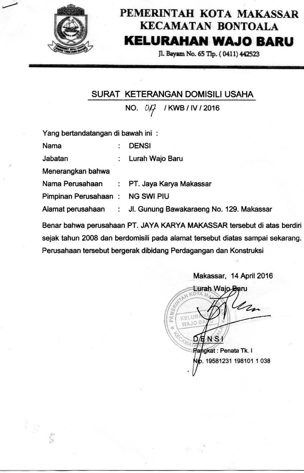 Detail Surat Keterangan Domisili Perusahaan Nomer 21