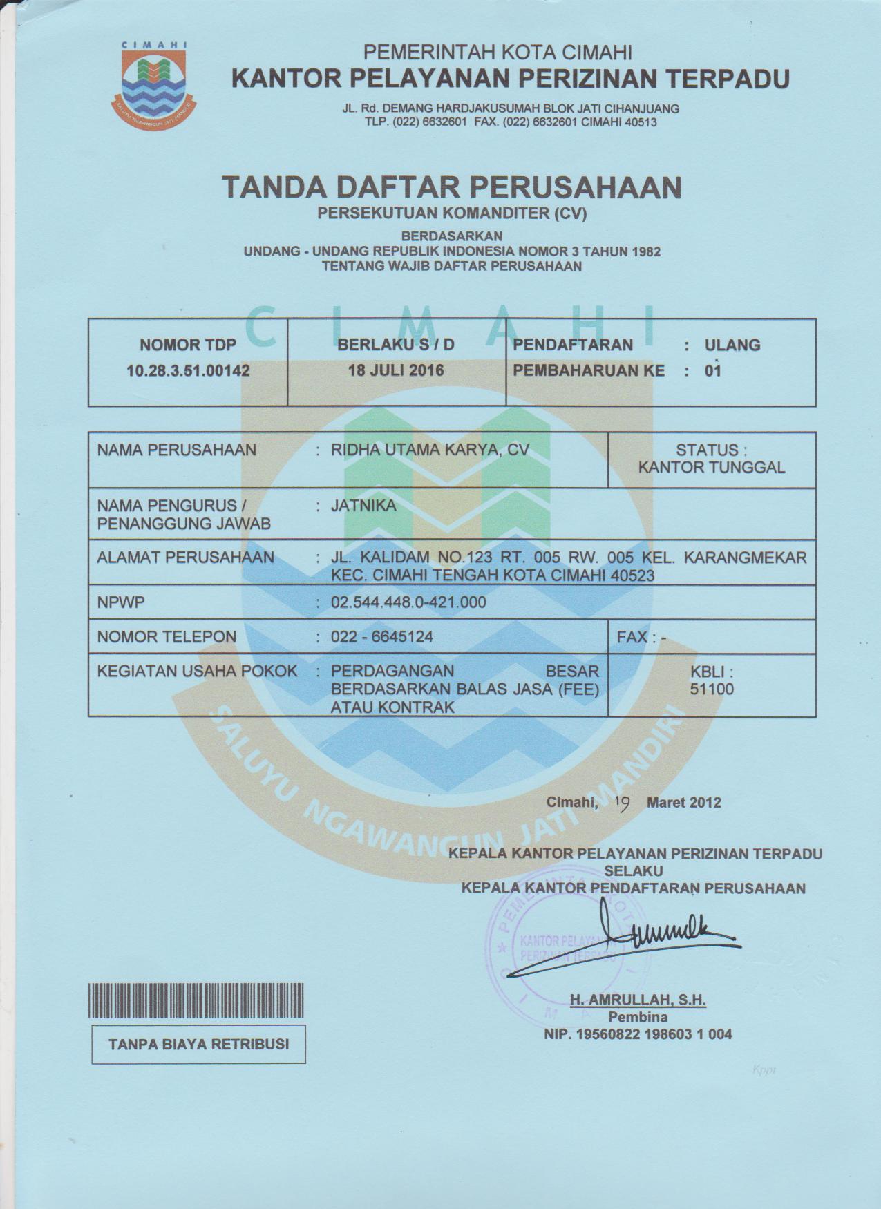 Detail Surat Keterangan Domisili Perusahaan Kota Bandung Nomer 35