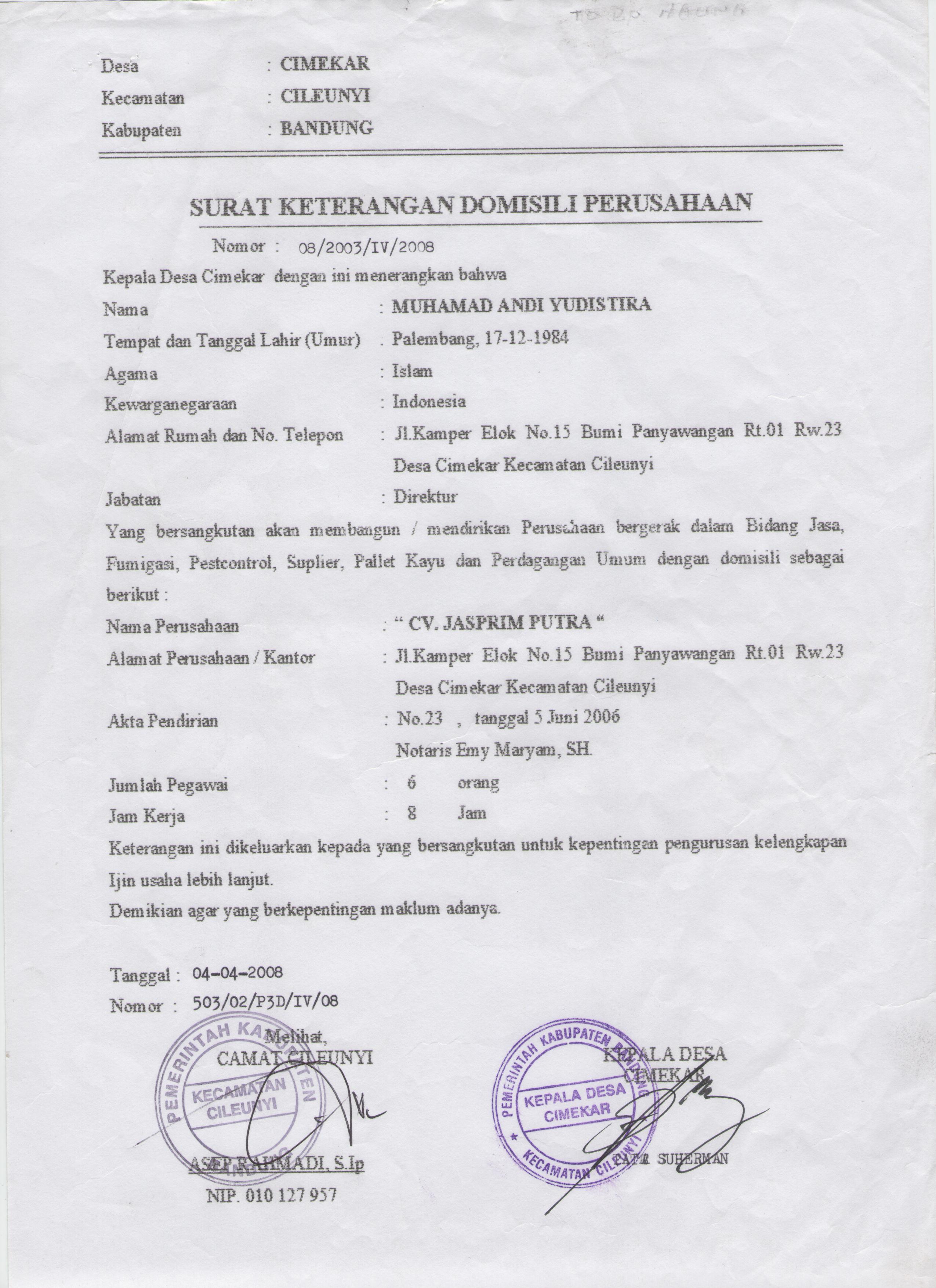 Detail Surat Keterangan Domisili Perusahaan Kota Bandung Nomer 6