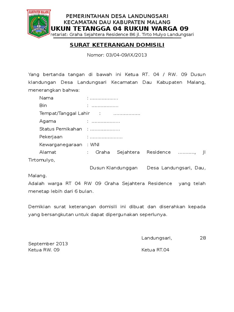 Detail Surat Keterangan Domisili Rt Nomer 36