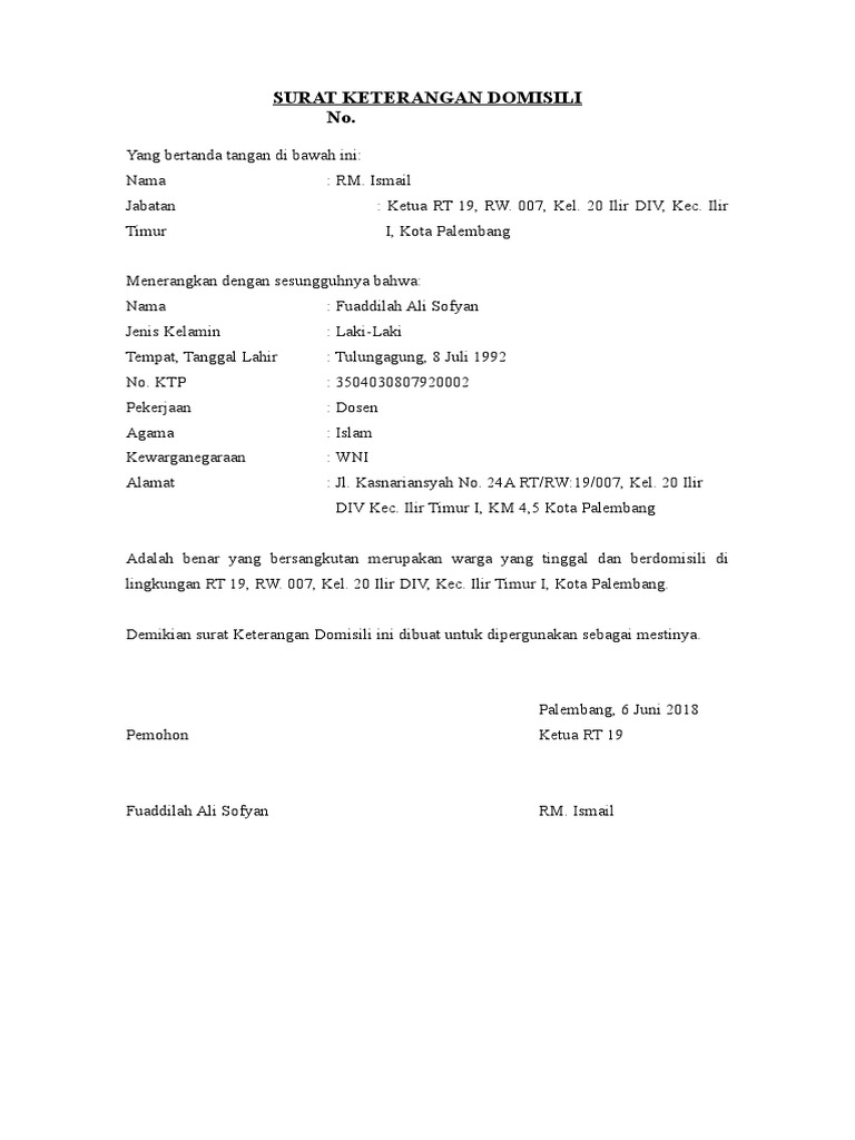 Detail Surat Keterangan Domisili Rt Nomer 38