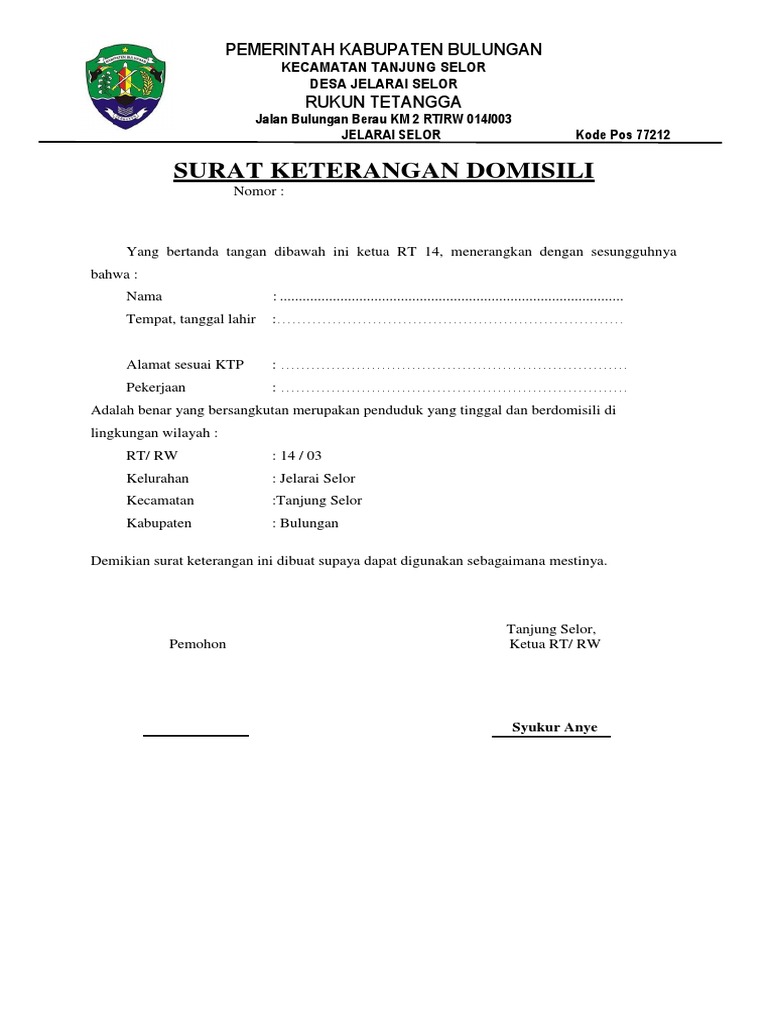 Detail Surat Keterangan Domisili Rt Nomer 53