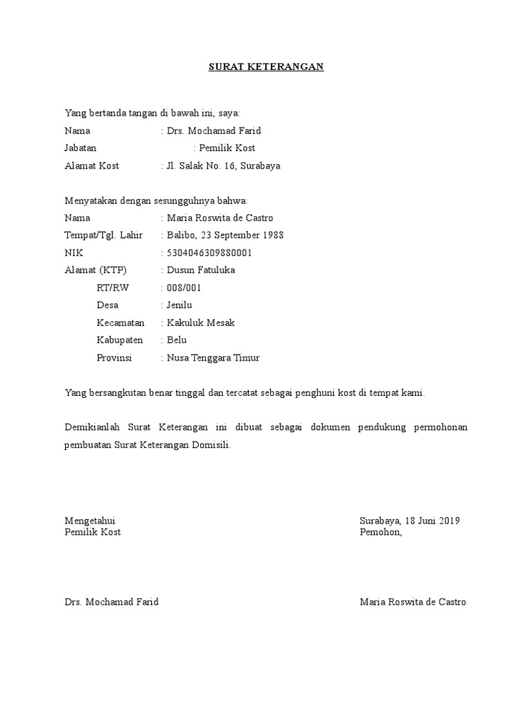 Detail Surat Keterangan Domisili Tempat Tinggal Nomer 13