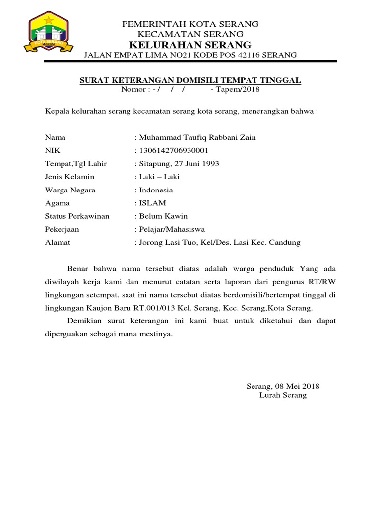 Detail Surat Keterangan Domisili Tempat Tinggal Nomer 5