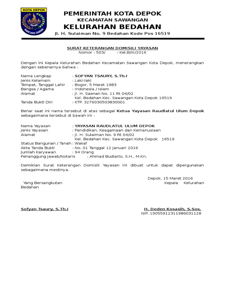 Detail Surat Keterangan Domisili Yayasan Nomer 10