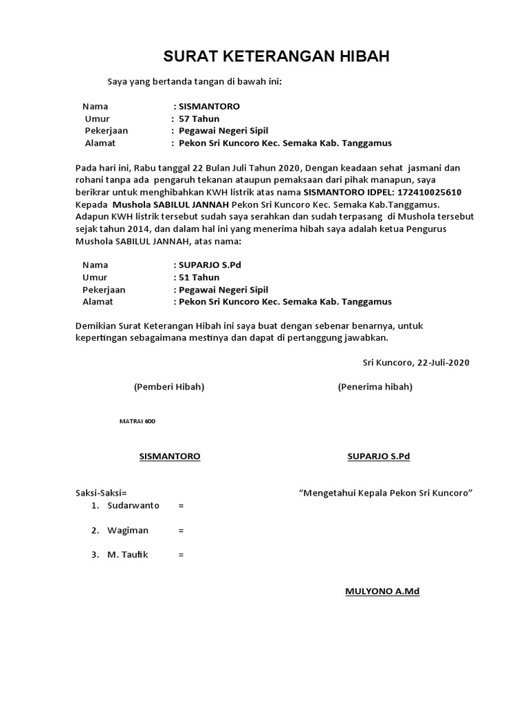 Detail Surat Keterangan Hibah Nomer 18