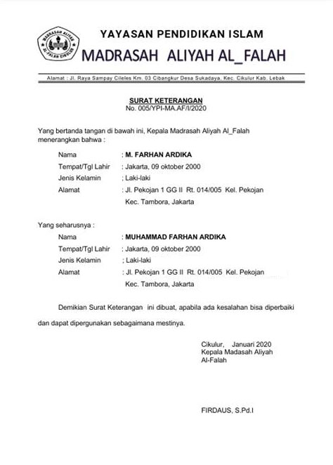 Detail Surat Keterangan Ijazah Nomer 19