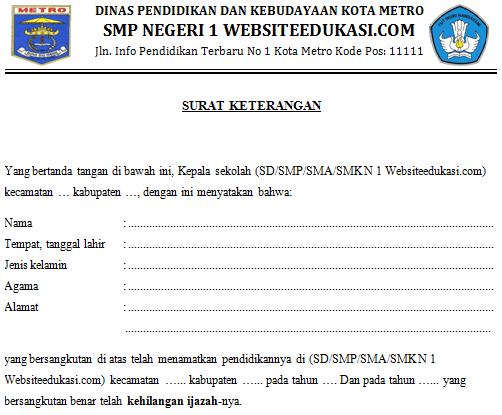 Detail Surat Keterangan Ijazah Hilang Nomer 7