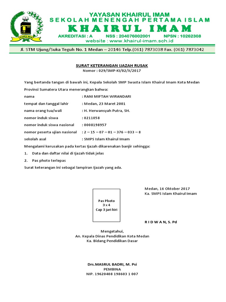 Surat Keterangan Ijazah Rusak - KibrisPDR