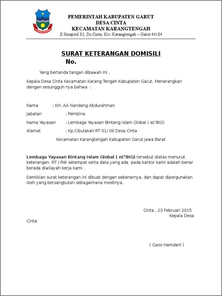 Detail Surat Keterangan In English Nomer 27