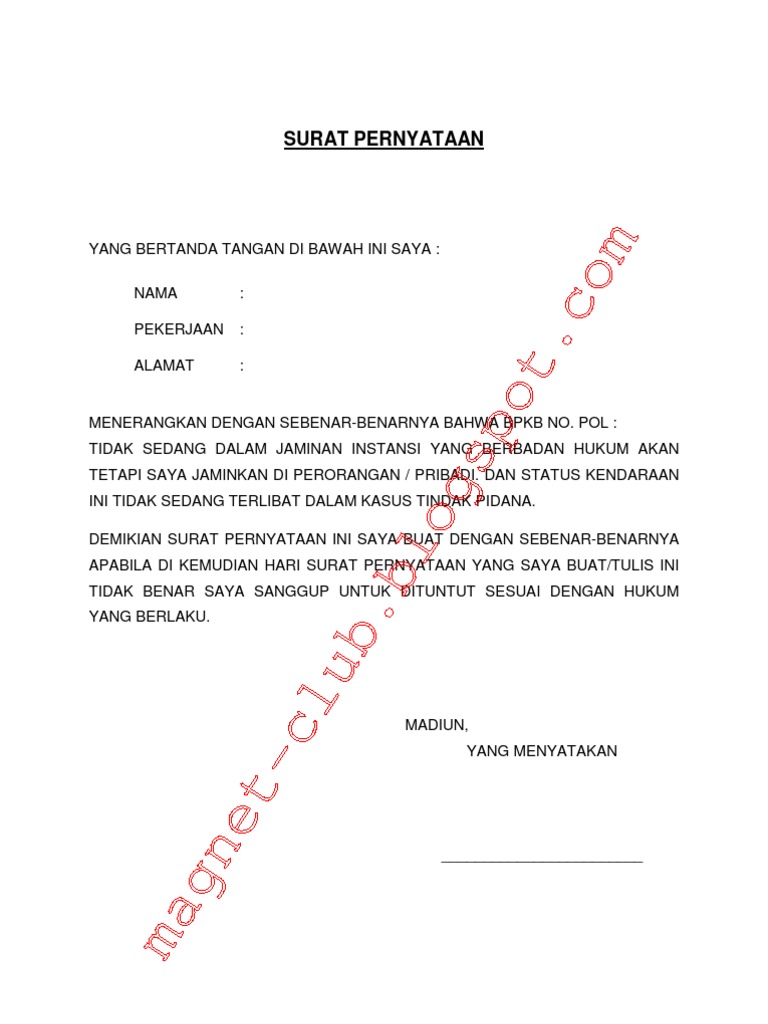 Detail Surat Keterangan Jaminan Bpkb Di Bank Nomer 8