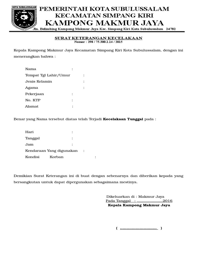 Detail Surat Keterangan Kecelakaan Nomer 2