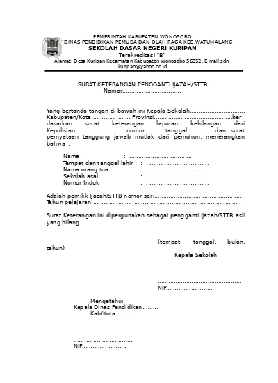 Detail Surat Keterangan Kehilangan Ijazah Nomer 19