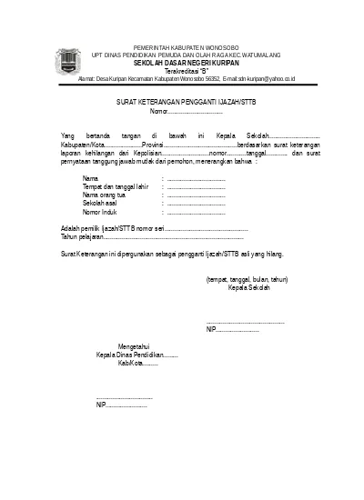 Detail Surat Keterangan Kehilangan Ijazah Nomer 22