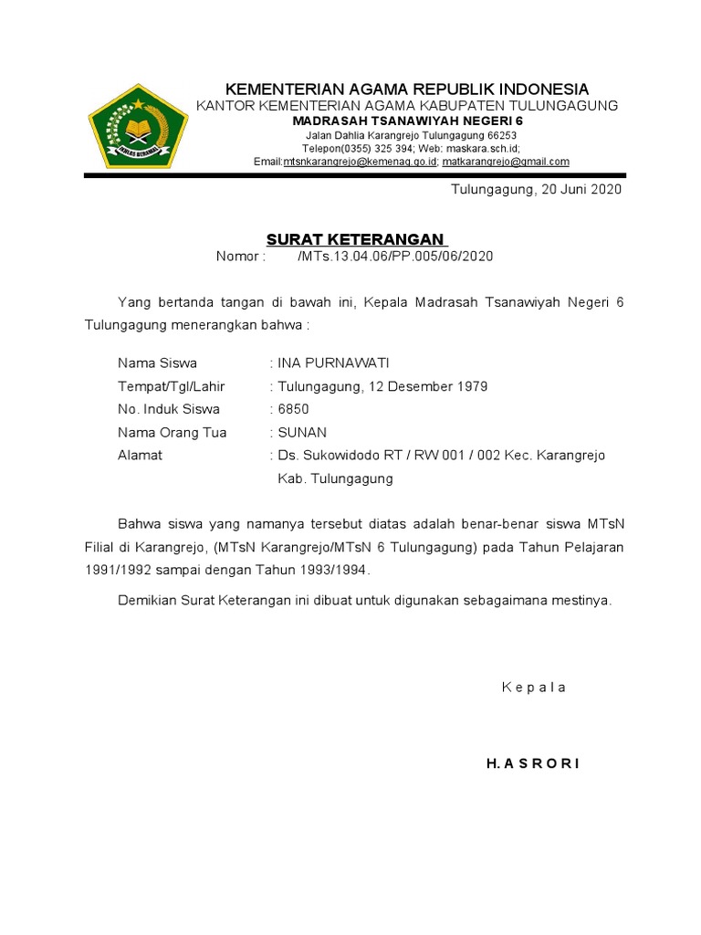 Detail Surat Keterangan Kehilangan Ijazah Nomer 6