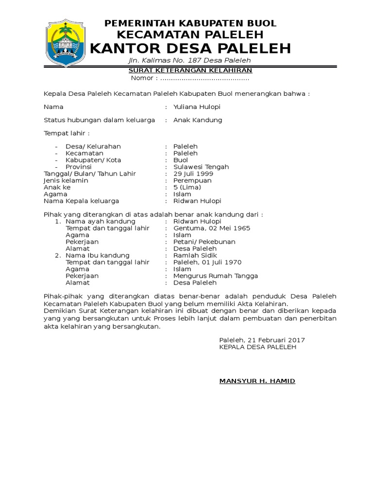 Detail Surat Keterangan Kelahiran Nomer 14