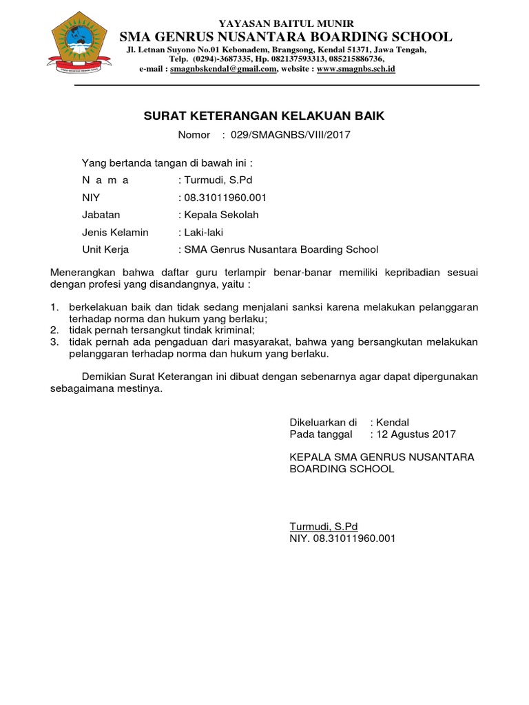 Detail Surat Keterangan Kelakuan Baik Dari Sekolah Nomer 34