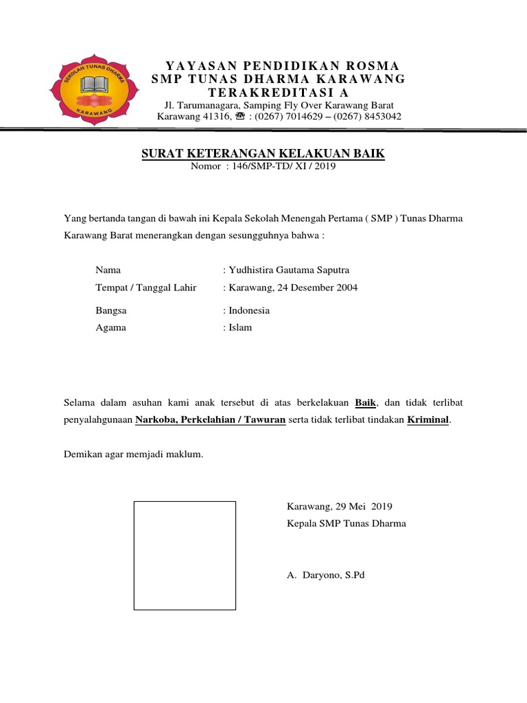 Detail Surat Keterangan Kelakuan Baik Dari Sekolah Nomer 54