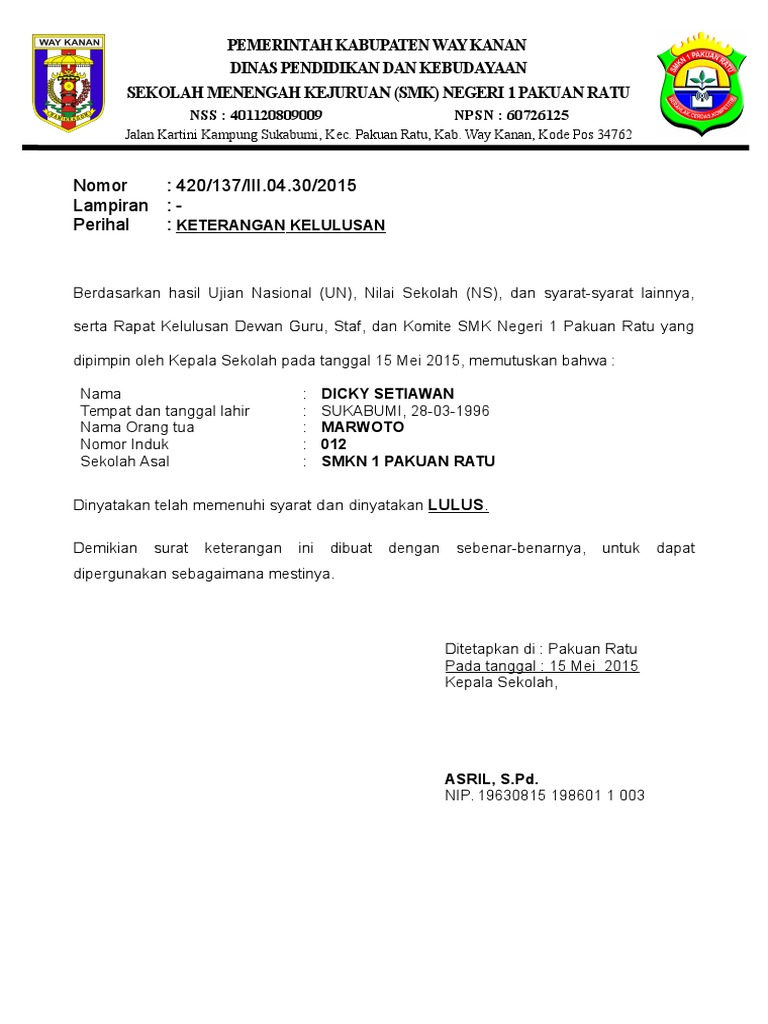 Detail Surat Keterangan Kelulusan Nomer 17