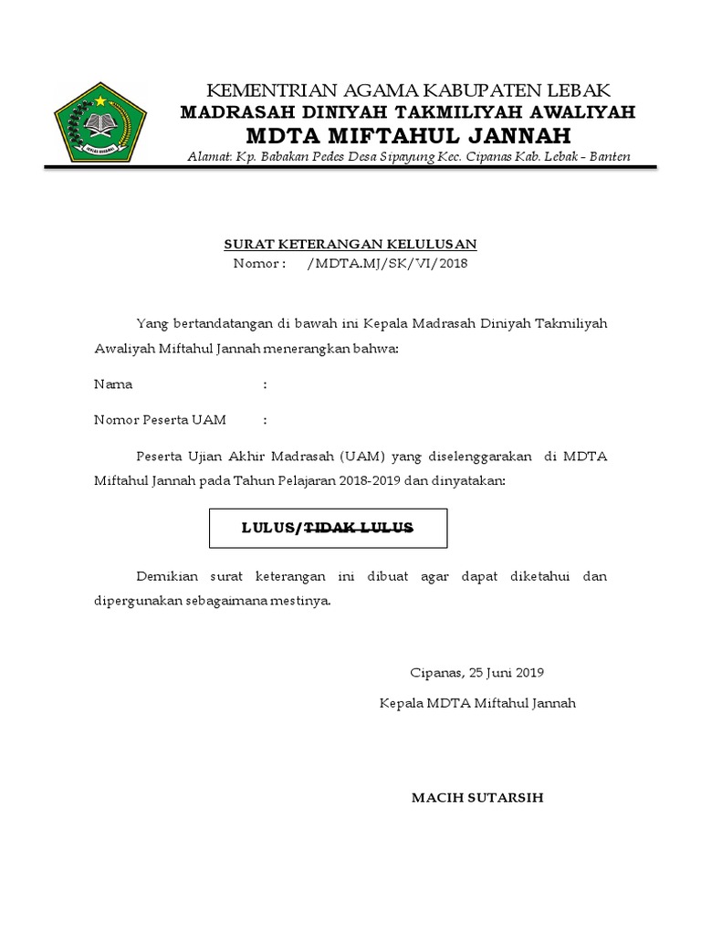 Detail Surat Keterangan Kelulusan Nomer 39