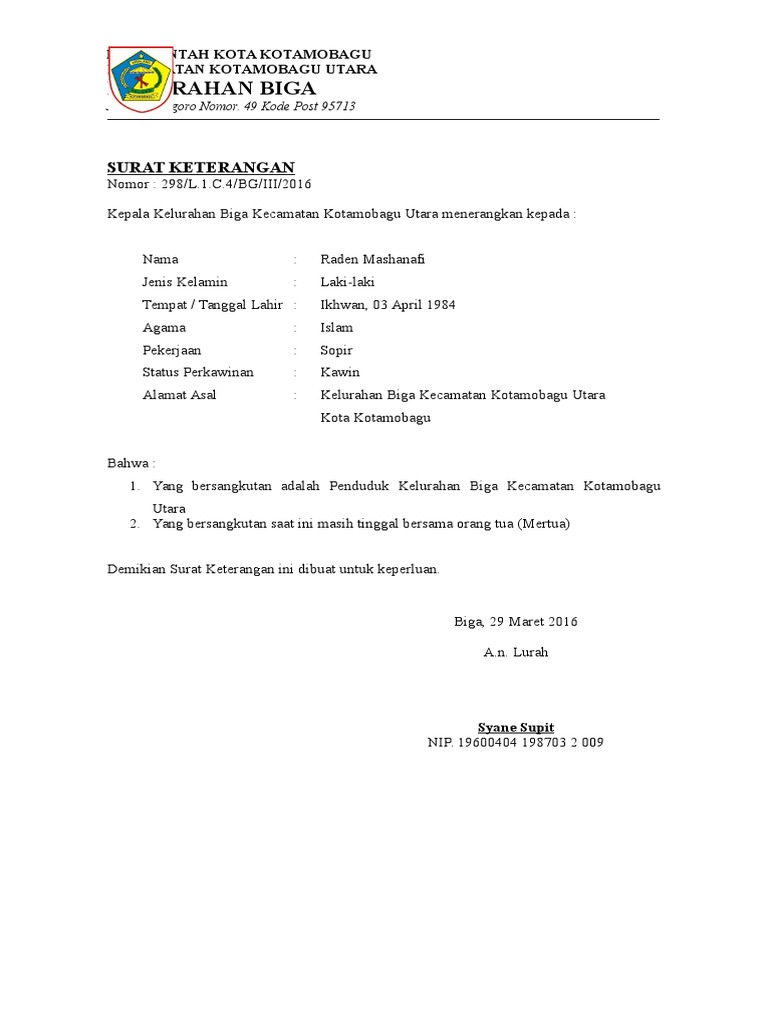 Detail Surat Keterangan Kelurahan Nomer 19