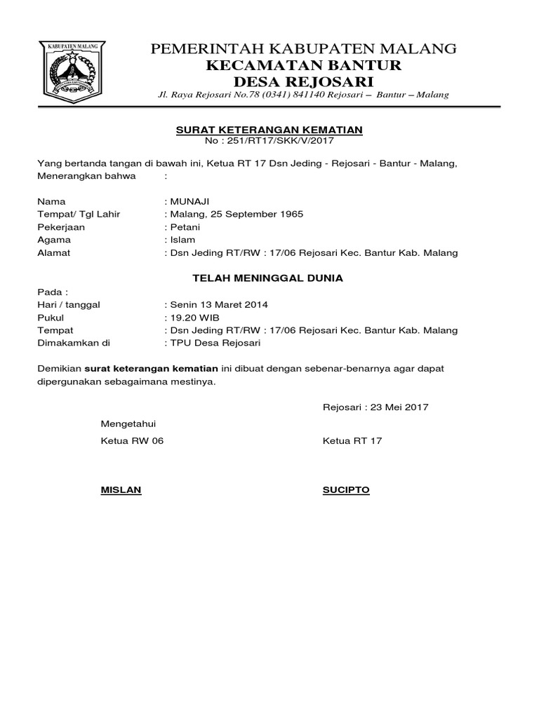 Detail Surat Keterangan Kematian Dari Desa Nomer 8