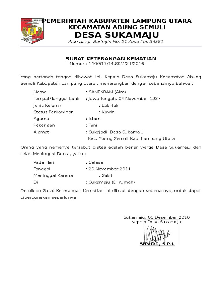 Detail Surat Keterangan Kematian Dari Desa Nomer 7