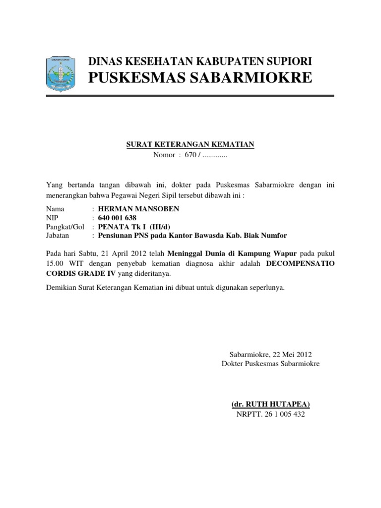 Detail Surat Keterangan Kematian Dari Rumah Sakit Nomer 24