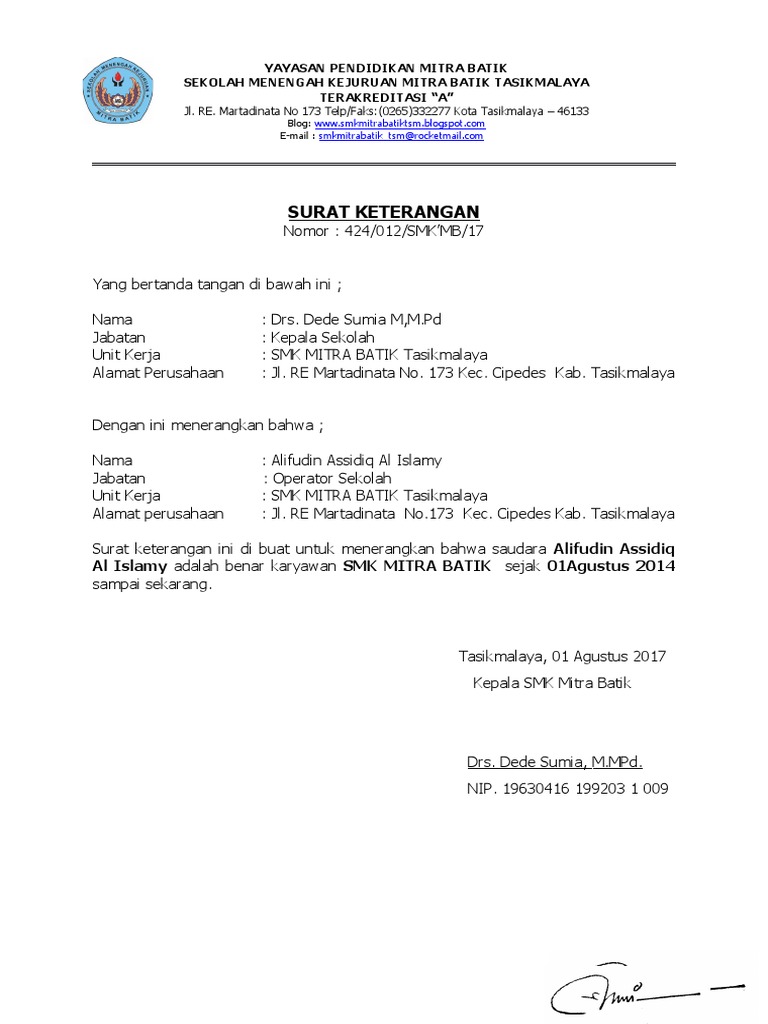 Detail Surat Keterangan Kepala Sekolah Nomer 40