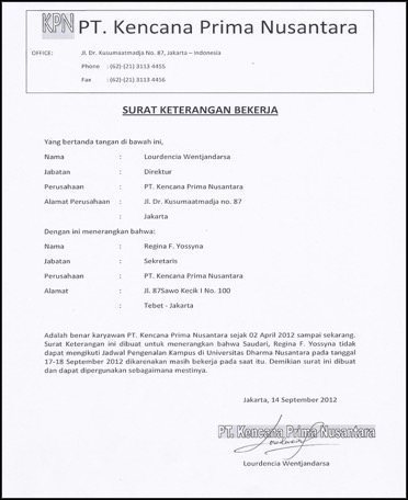 Detail Surat Keterangan Kerja Nomer 43