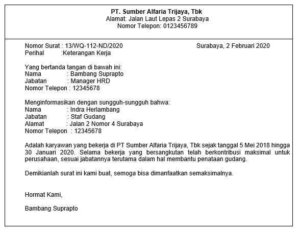 Detail Surat Keterangan Kerja Alfamart Nomer 21