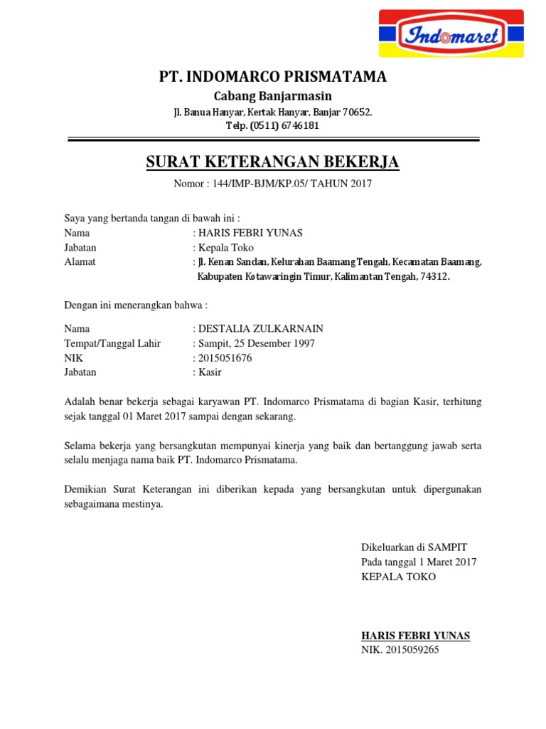 Detail Surat Keterangan Kerja Di Toko Nomer 5