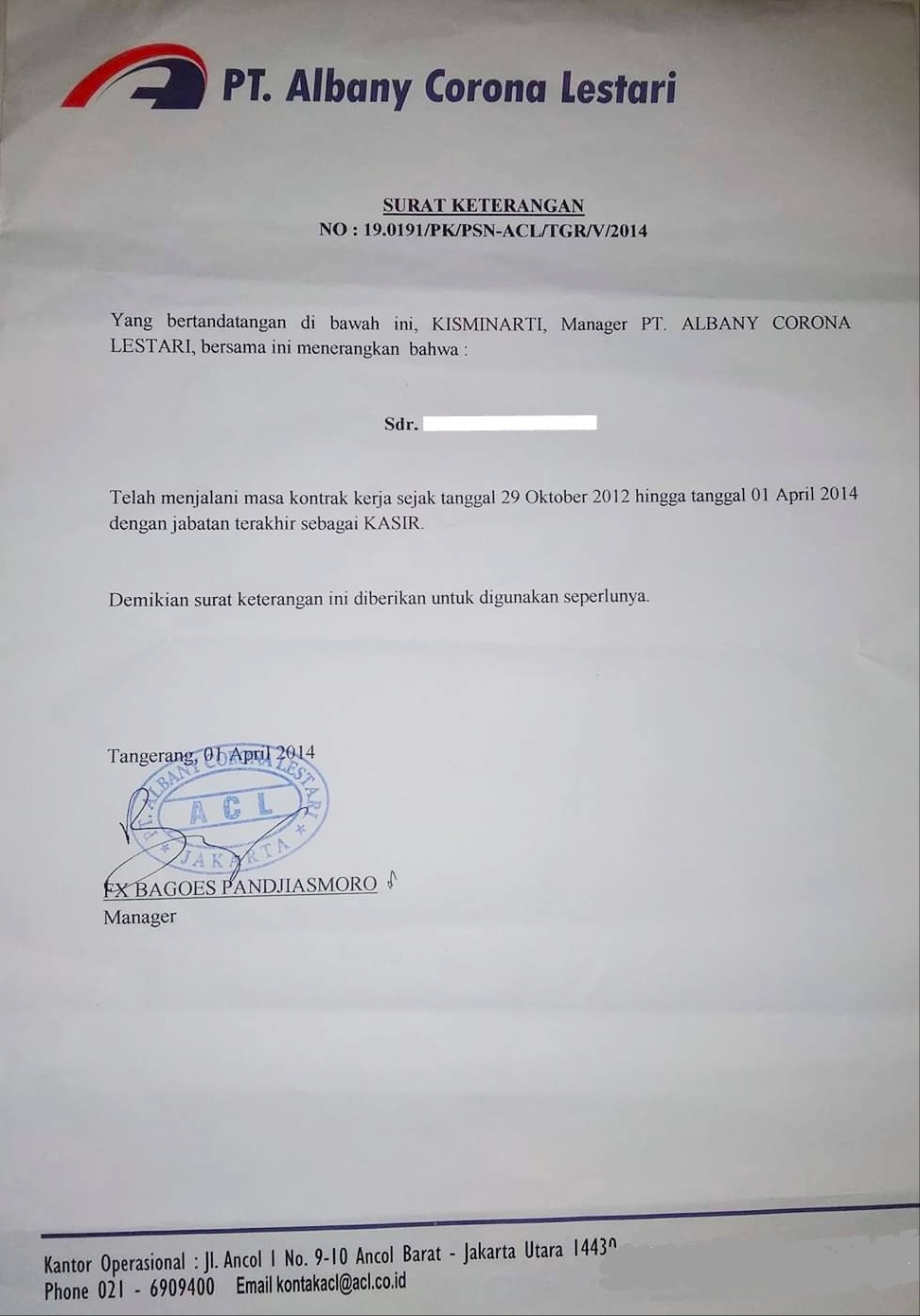 Detail Surat Keterangan Kerja Indomaret Nomer 54