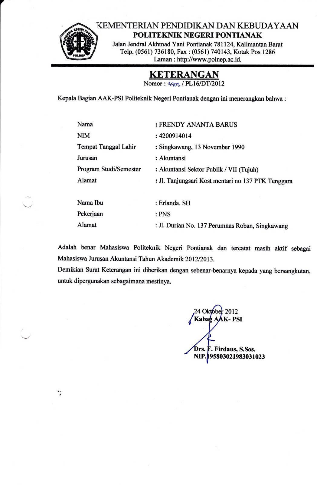 Detail Surat Keterangan Kuliah Nomer 14