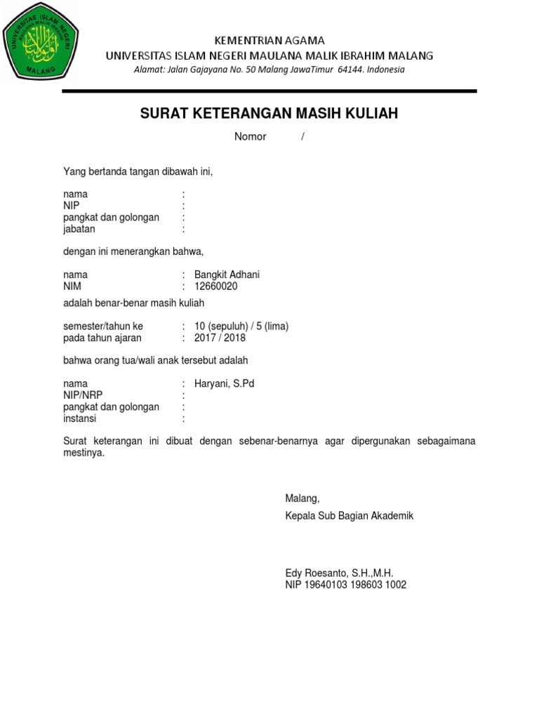 Detail Surat Keterangan Kuliah Nomer 22