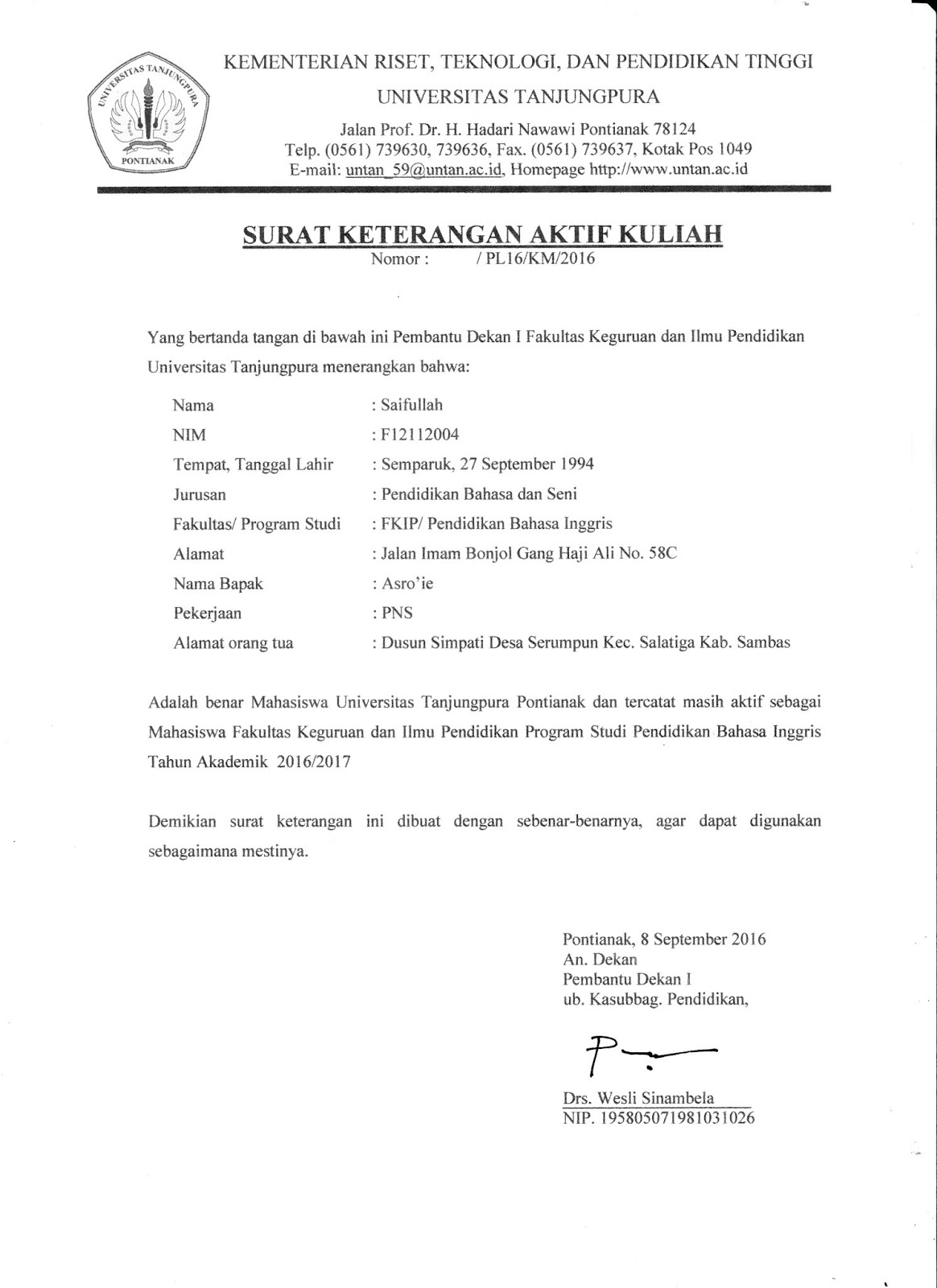 Detail Surat Keterangan Kuliah Nomer 6