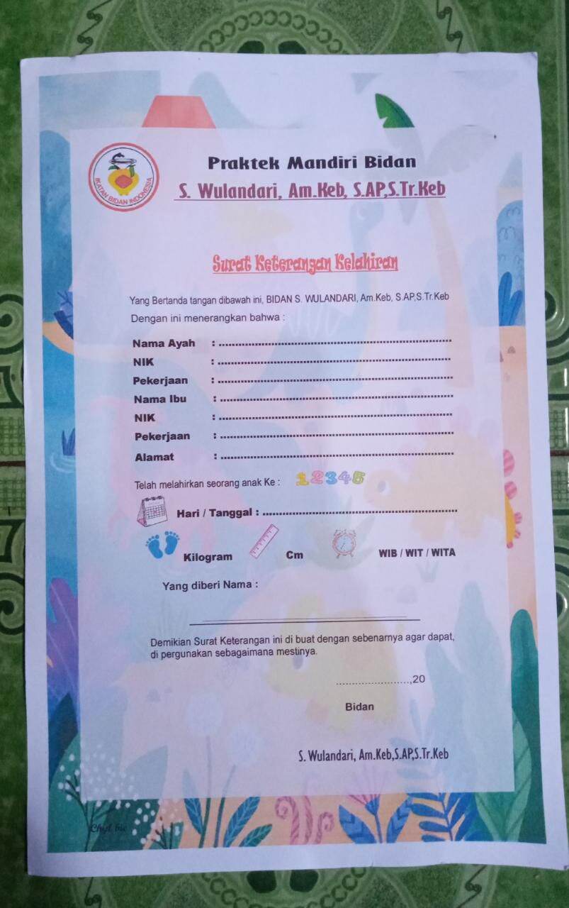 Detail surat keterangan lahir dari bidan koleksi nomer 33