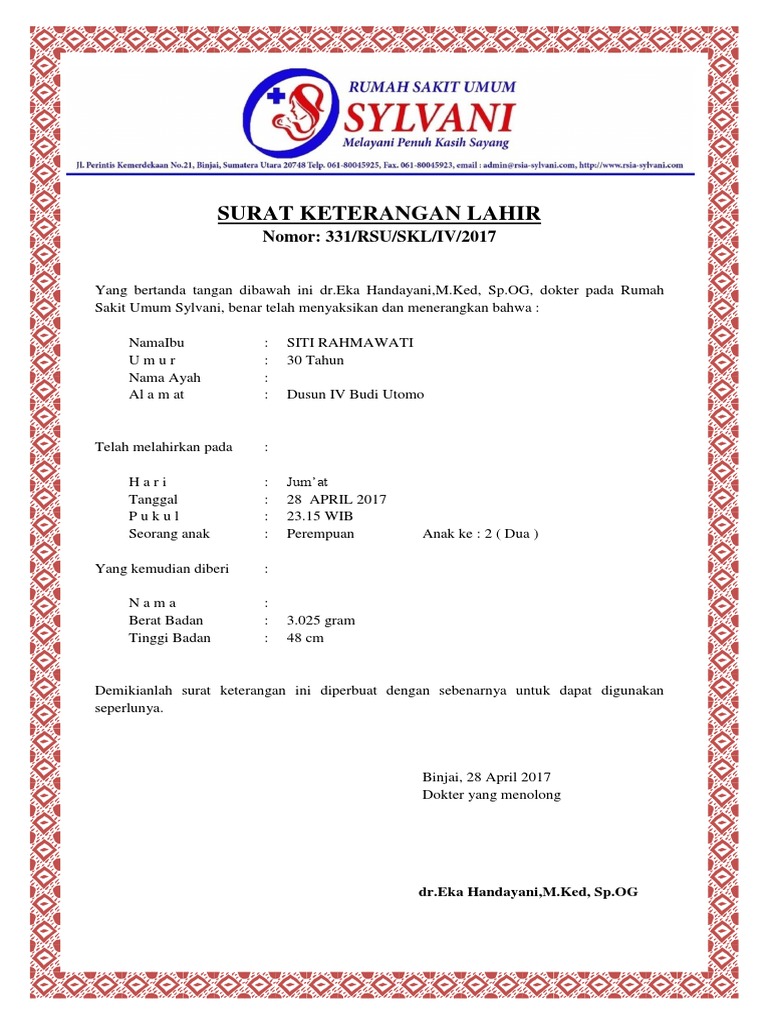 Detail Surat Keterangan Lahir Dari Rs Nomer 11